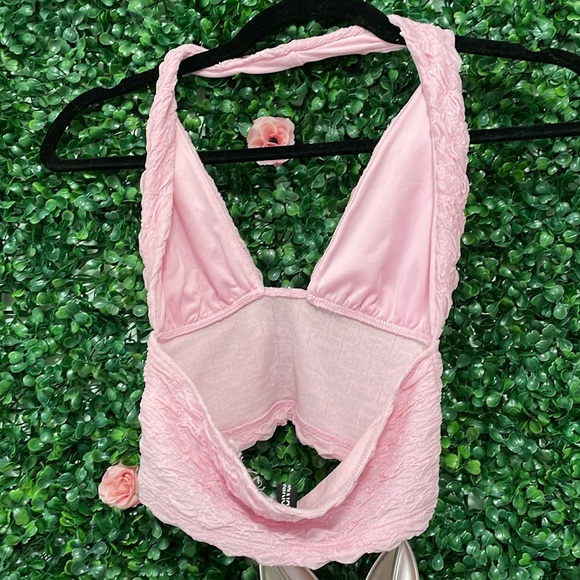 Super Soft Barbie Blush Pink Ruffled Halter Neck Crop Top - Picture 3 of 4